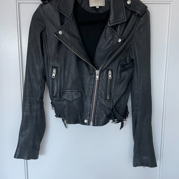 IRO Ashville Women's Black Biker Lamb Leather Jacket Zipper Waist Belt Buckles - Picture 5 of 7